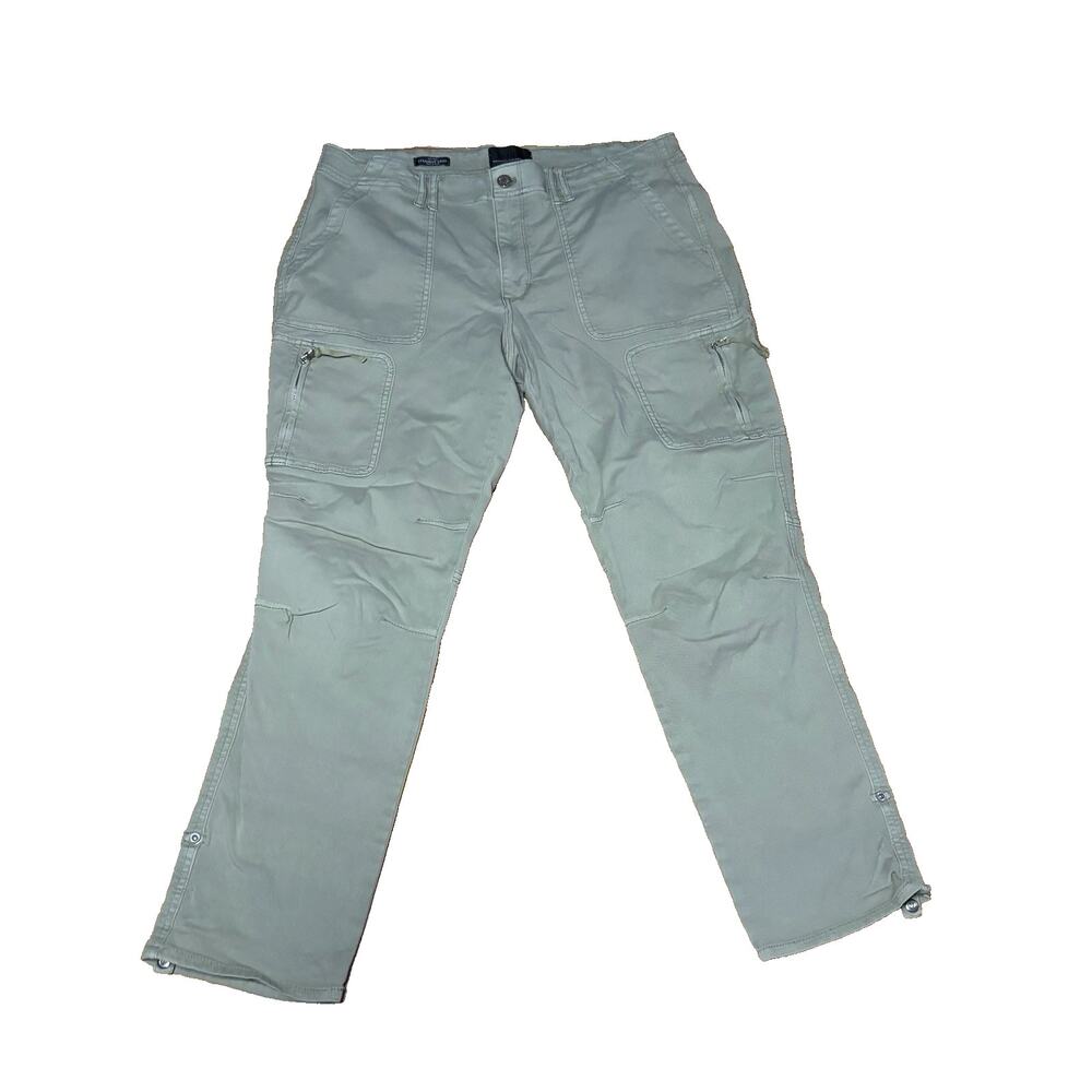 White House Black Market Mid Rise Straight Crop Pants Womens 14 Sage Green Zip